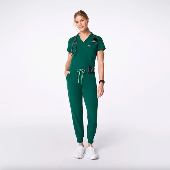 Figs Pants - Figs Green Catarina Short Sleeve Top + Zamora Tall Jogger Bottoms Scrubs Set